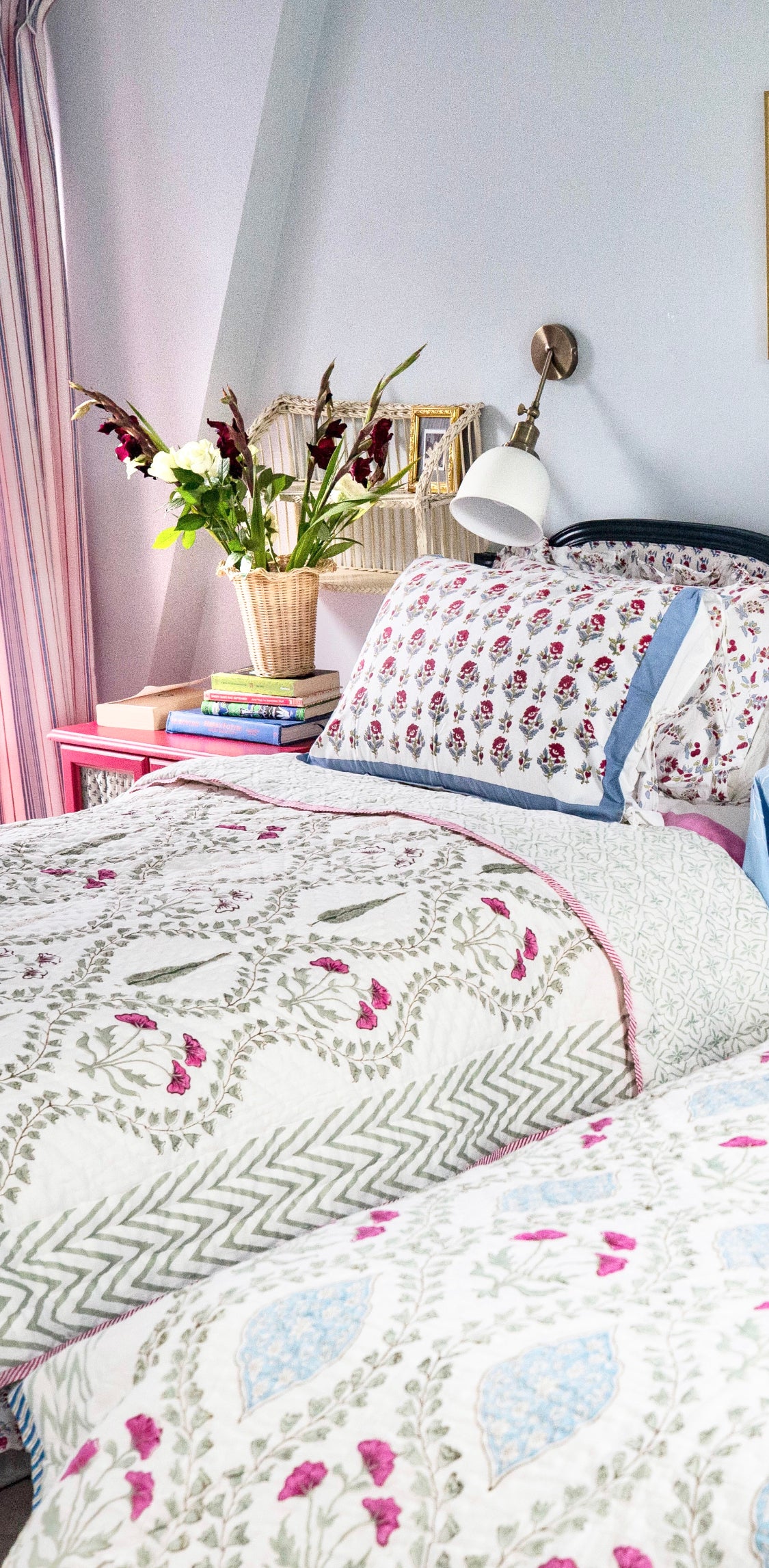 Amaryllis Flower Hand Block Printed Quilt The Charpoy
