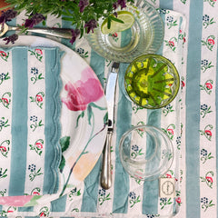 Aqua Stripes & Flowers Quilted Placemats
