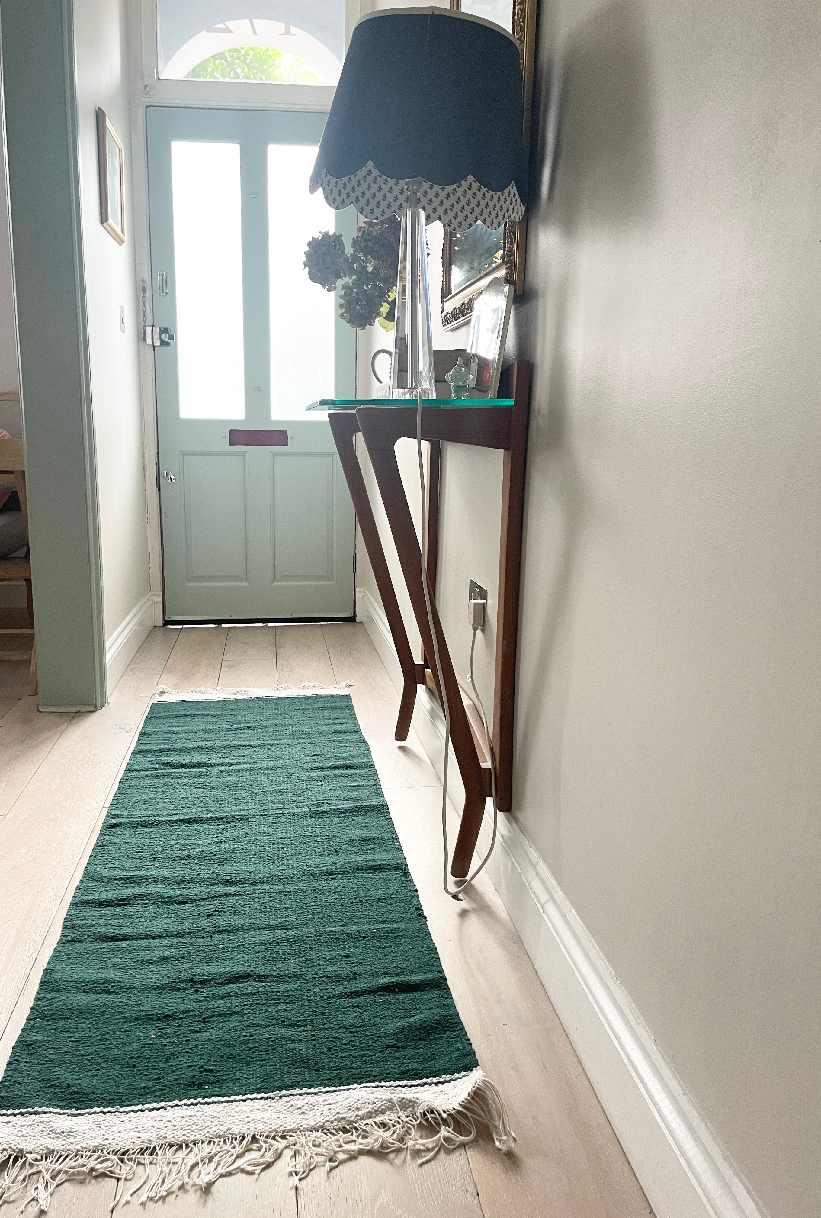 BOTTLE GREEN FLAT WEAVE DHURRIE RUNNER The Charpoy