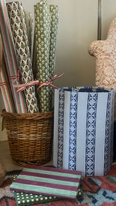 Hand block Printed waste paper bins handcrafted from 100% recycled cardboard. The Charpoy