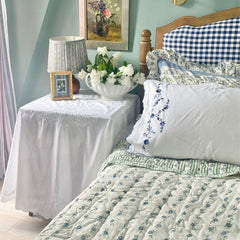 Petit Blue Daisy Garland Hand block Printed Quilt