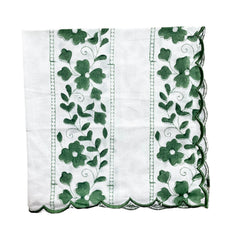 Bottle Green Scalloped Floral Stripe Napkins (Set of Four)