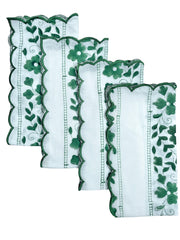 Bottle Green Scalloped Floral Stripe Napkins (Set of Four)