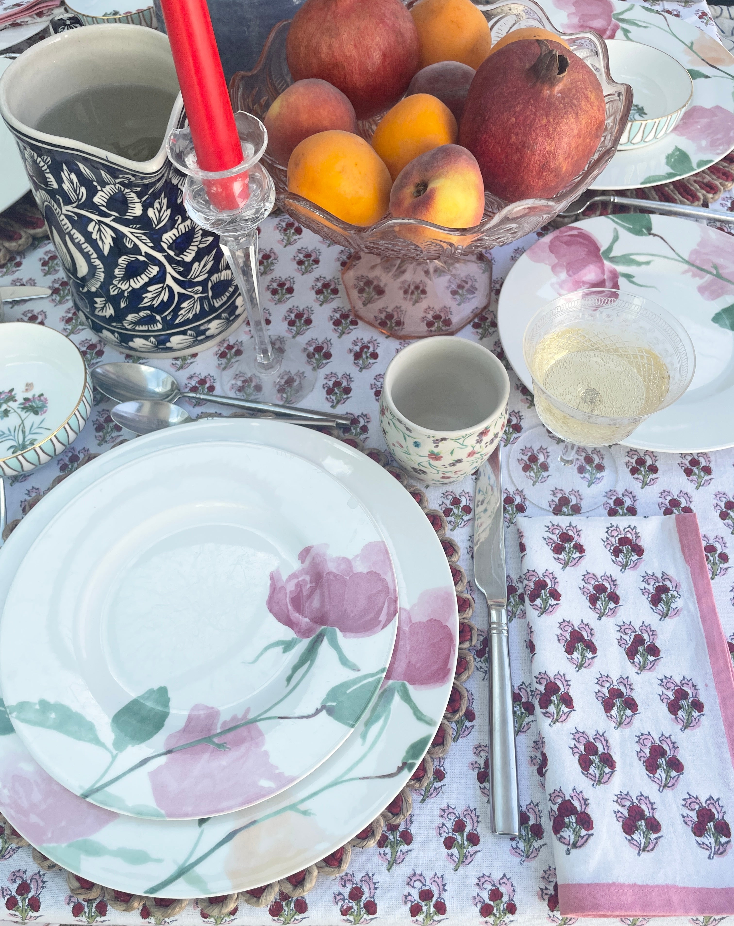 Cherry Red & Pink Table Cloth The Charpoy
