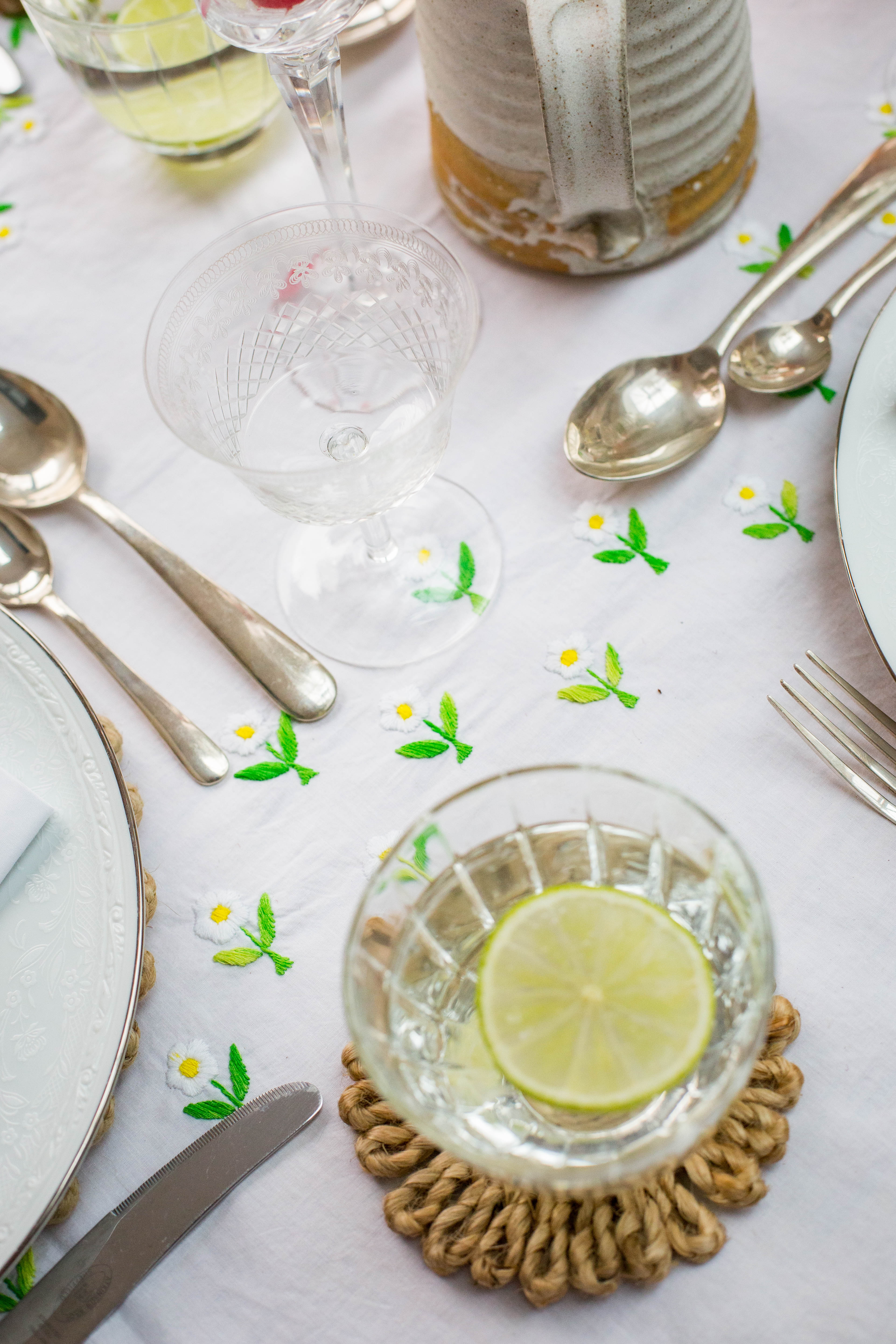 Daisy Embroidered Table Cloth The Charpoy
