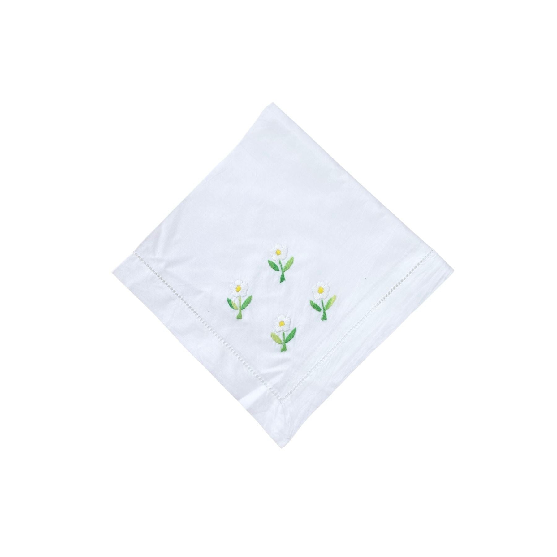 Daisy Flower Embroidered Napkins (Set Of Four) The Charpoy
