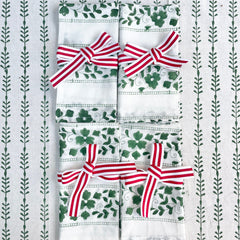 Green Floral Stripe Napkins (Set of four) The Charpoy