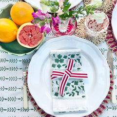Green Floral Stripe Napkins (Set of four) The Charpoy