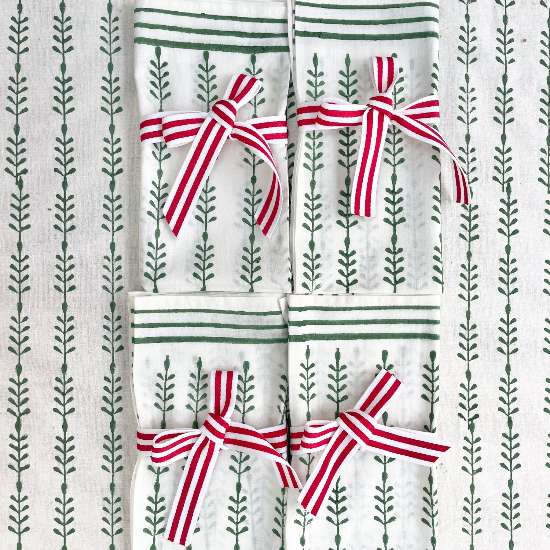 Green Leafy Stripe Napkins The Charpoy
