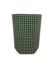 Beautiful Green and Blue Checkered Hand block Printed waste paper bins foldable & come flat packed, handcrafted from 100% recycled cardboard by The Charpoy on a white back ground