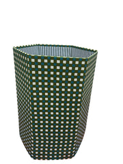 Beautiful Green and Blue Checkered Hand block Printed waste paper bins foldable & come flat packed, handcrafted from 100% recycled cardboard by The Charpoy on a white background