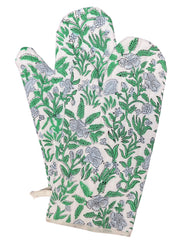 Green and White Oven Gloves