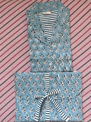 Green Leaf Hand Block Printed Cotton Pyjamas