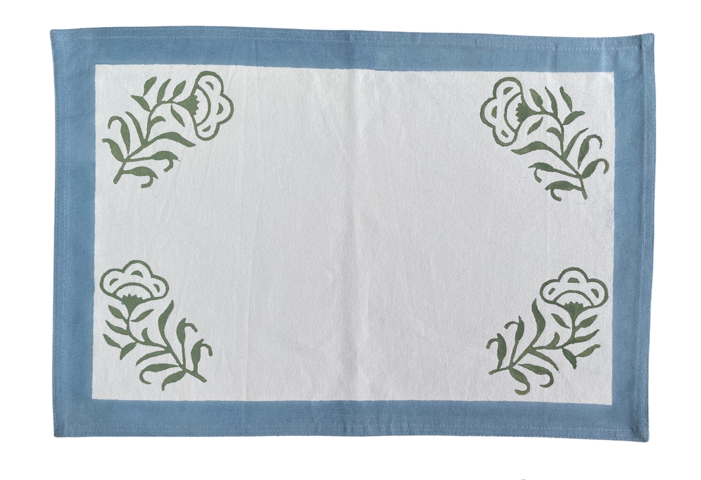 Hand Block Printed Pale Blue Border Place Mat The Charpoy