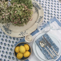 Hand Block Printed Pale Blue Border Place Mat The Charpoy