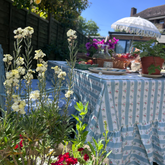 Aqua Stripes & Flowers Ruffled Table cloth