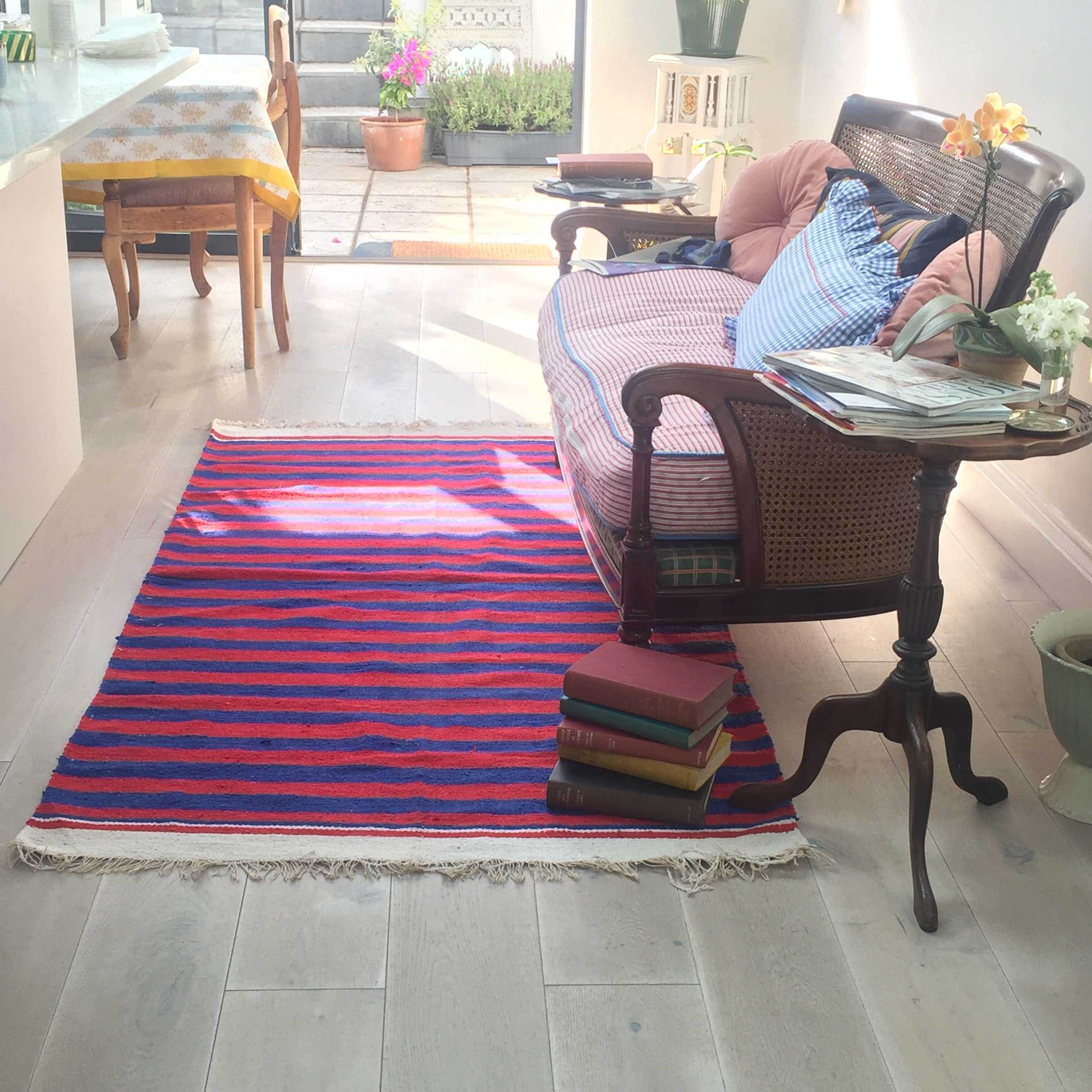 Limited Edition Red & Blue Stripe Hand Woven Dhurrie The Charpoy
