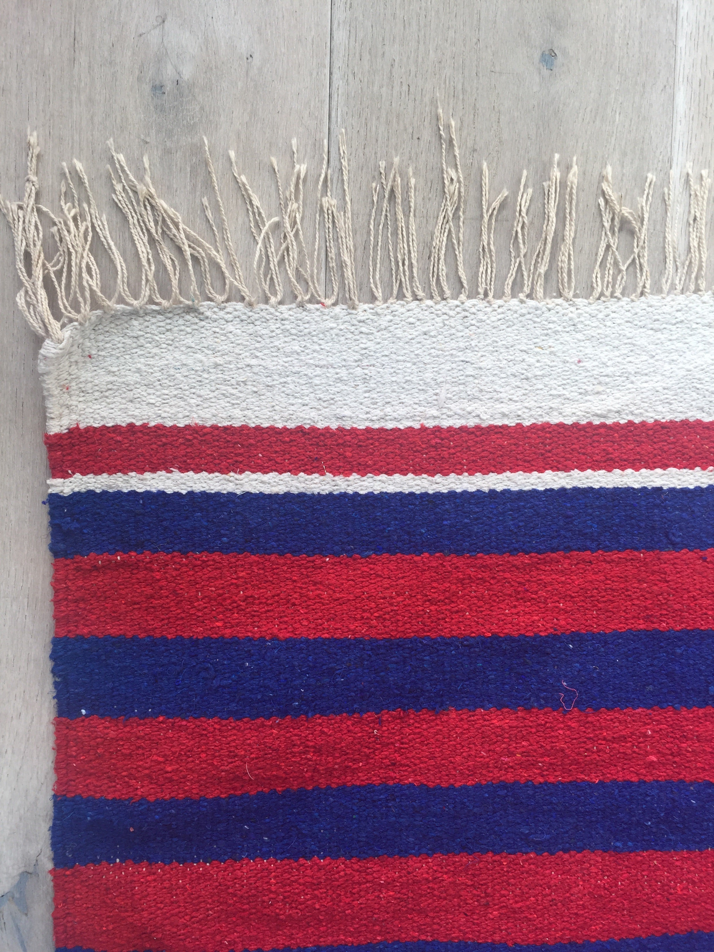 Limited Edition Red & Blue Stripe Hand Woven Dhurrie The Charpoy