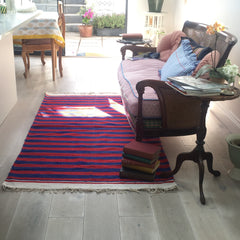 Limited Edition Red & Blue Stripe Hand Woven Dhurrie The Charpoy