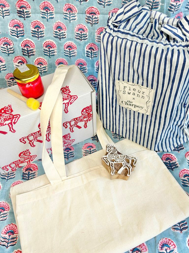 Mahawari Horse Wood Blockprinting Kit - Tote Bag The Charpoy