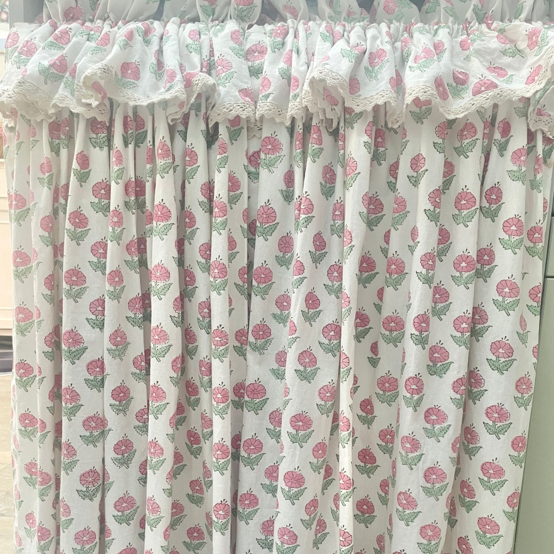 Marigold Flower Block Printed Fabric (Sold by the metre) The Charpoy