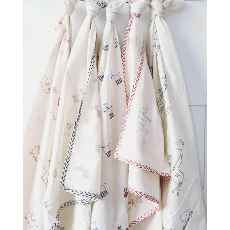Organic Camel & Parrot Family Swaddle Blanket The Charpoy