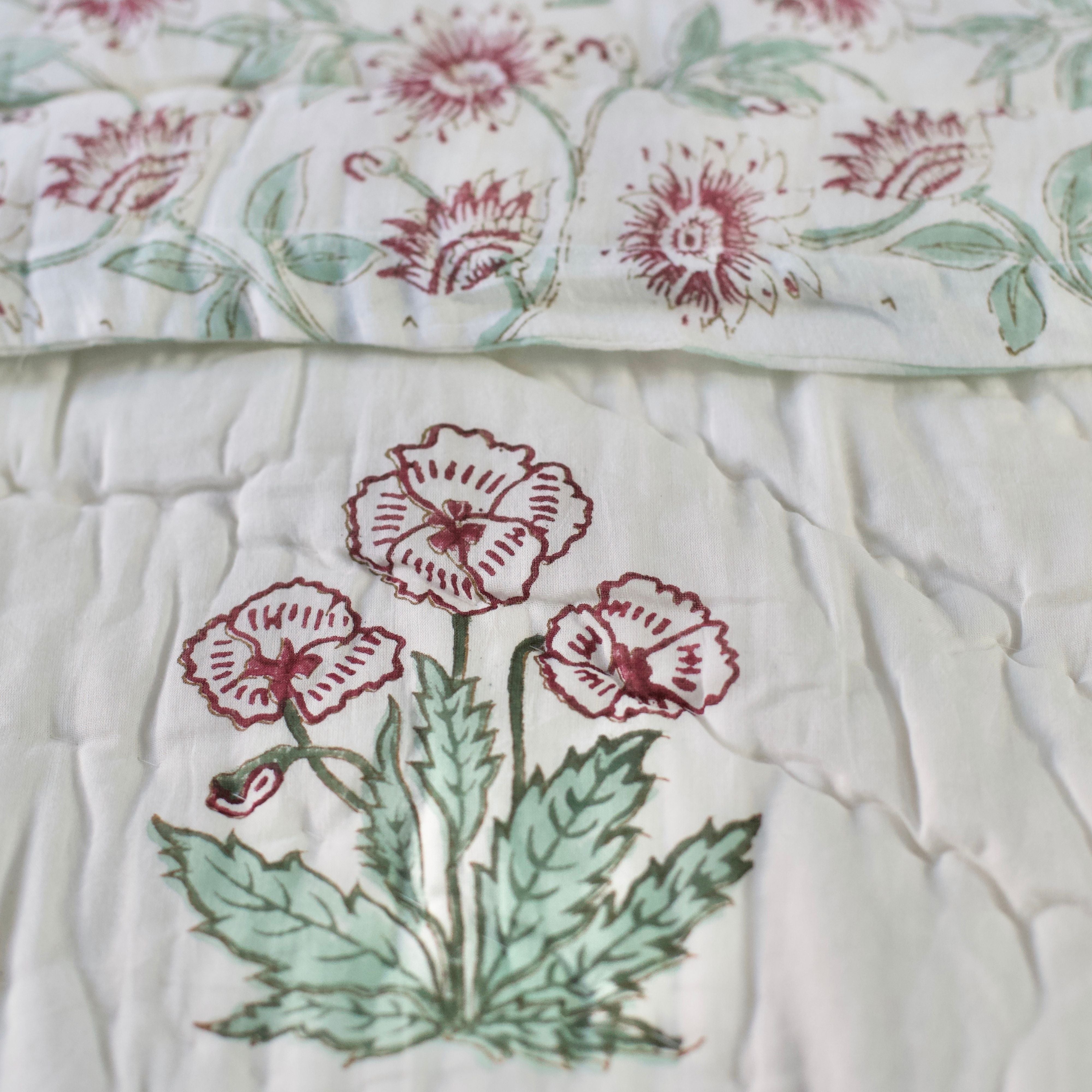Pansy Flower Hand Block Printed Quilt The Charpoy 8614