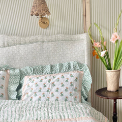 Peach Flower Ruffled Pillow Cover