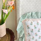 Peach Flower Ruffled Pillow Cover