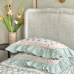 Peach Flower Ruffled Pillow Cover