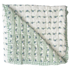 Petit Blue Daisy Garland Hand block Printed Quilt