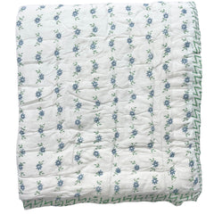 Petit Blue Daisy Garland Hand block Printed Quilt