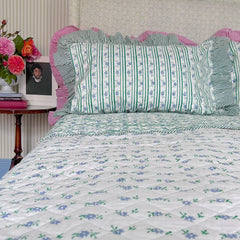 Petit Blue Flower Garland Ruffled Pillow Cover