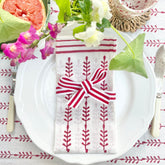 Red Leafy Stripe Napkins The Charpoy