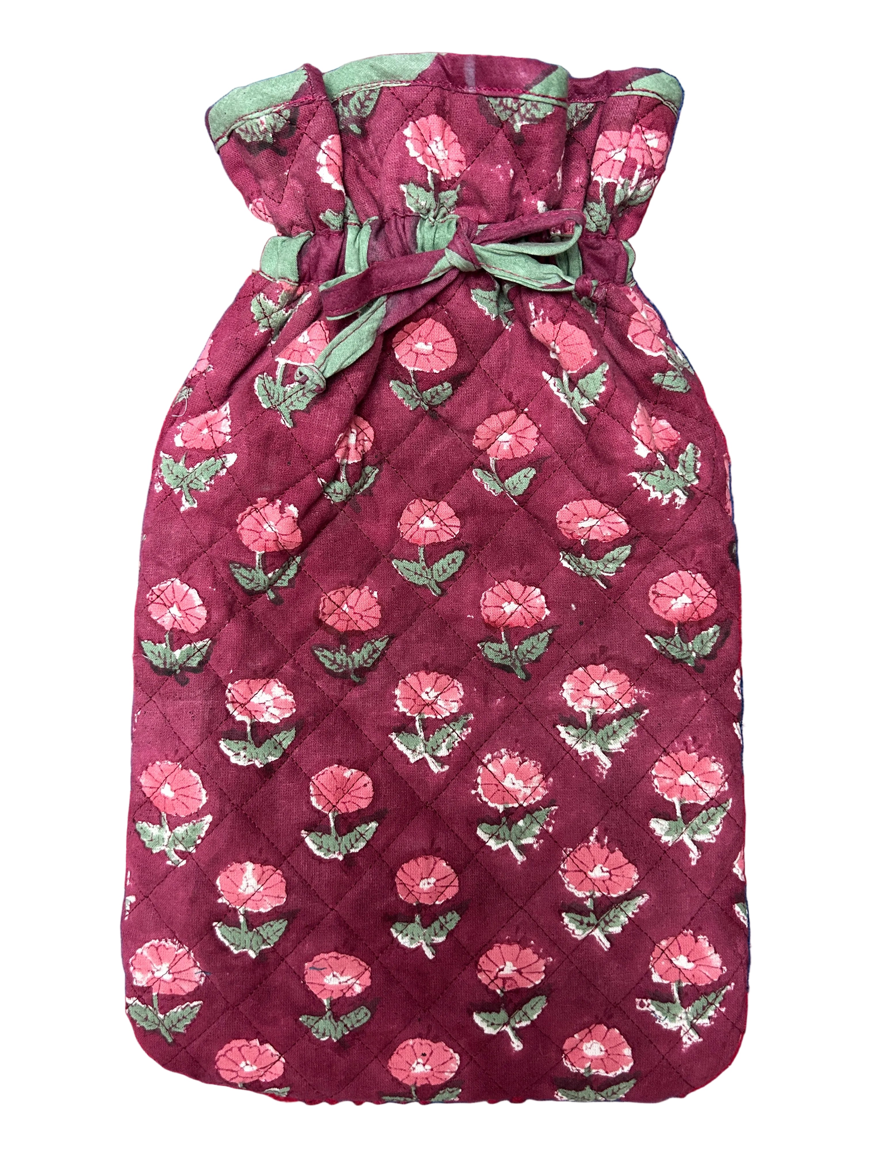 Plum red with pink flowers pattern hot water bottle cover The Charpoy