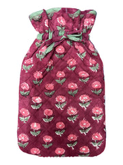 Plum red with pink flowers pattern hot water bottle cover The Charpoy