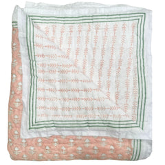 Green Flower With Peach Background Quilt