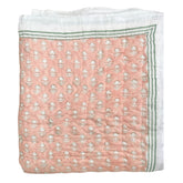 Green Flower With Peach Background Quilt