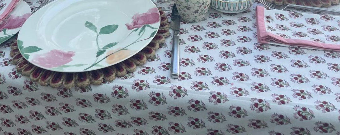 HAND BLOCK PRINTED AND RUFFLED TABLE CLOTHS The Charpoy