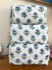 Blue Flower Quilted Wash Bag