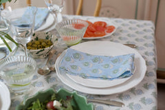 floral hand block printed napkins and tablecloth. The Charpoy 