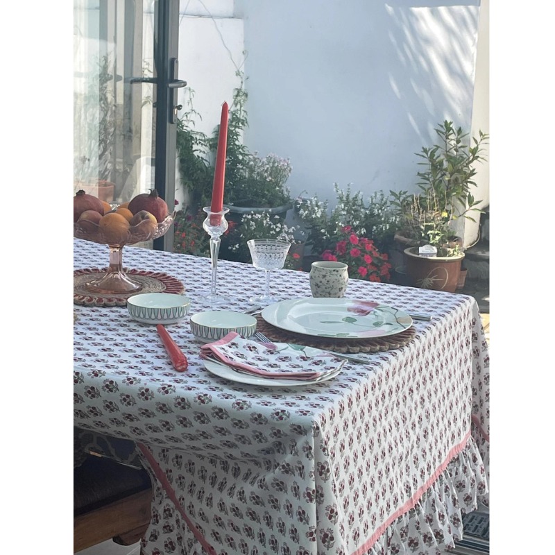 Cherry Red & Pink Table Cloth The Charpoy