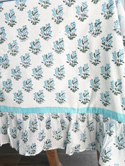 HAND BLOCK PRINTED BLUE FLOWER TABLE CLOTH The Charpoy