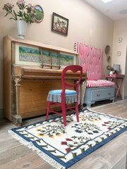 Handwoven Blue Border Floral Dhurrie/Rug