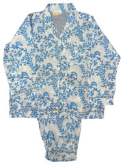 Pjs with blue floral pattern on a white background The Charpoy 