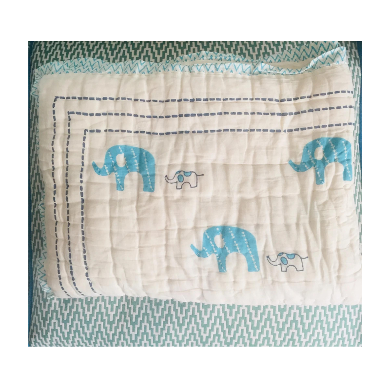 Organic Aqua Elephant Quilted Mini Blankets The Charpoy