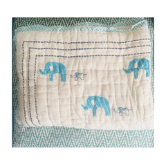Organic Aqua Elephant Quilted Mini Blankets The Charpoy