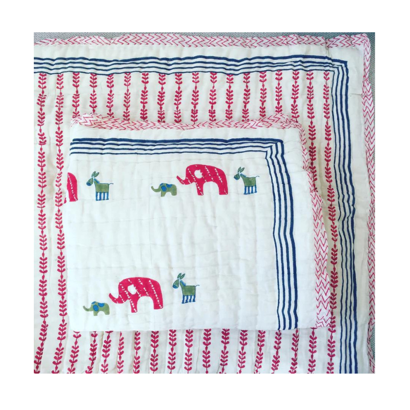 Organic Elephant Family Quilted Mini Blankets The Charpoy