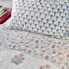 Pansy Flower Hand Block Printed Quilt  The Charpoy 7881