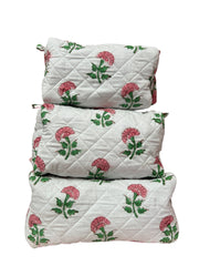 Pink And Green Flower Quilted Wash Bag